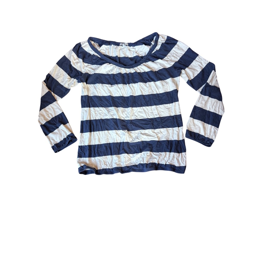 Old Navy Womens XL Navy Blue White Striped Long Sleeve‎ Scoop Neck vtg